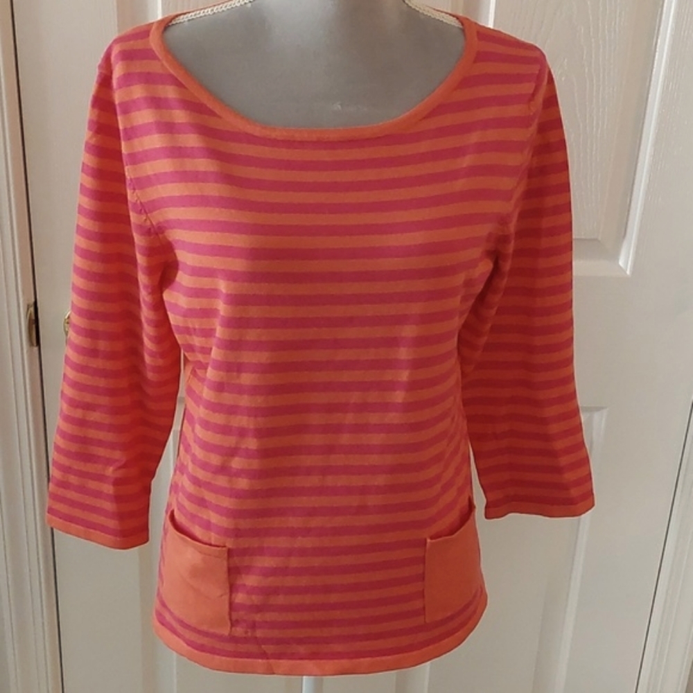 NWOT Cable & Gauge rayon/poly knit top, pink/orange, size L